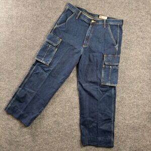 Wrangler Cargo Jeans Mens‎ 36x27 Relaxed Fit Utility Workwear Denim Pants Blue